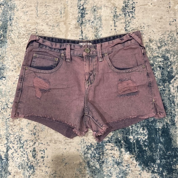 Free People Purple Distressed Denim Shorts - Picture 1 of 7